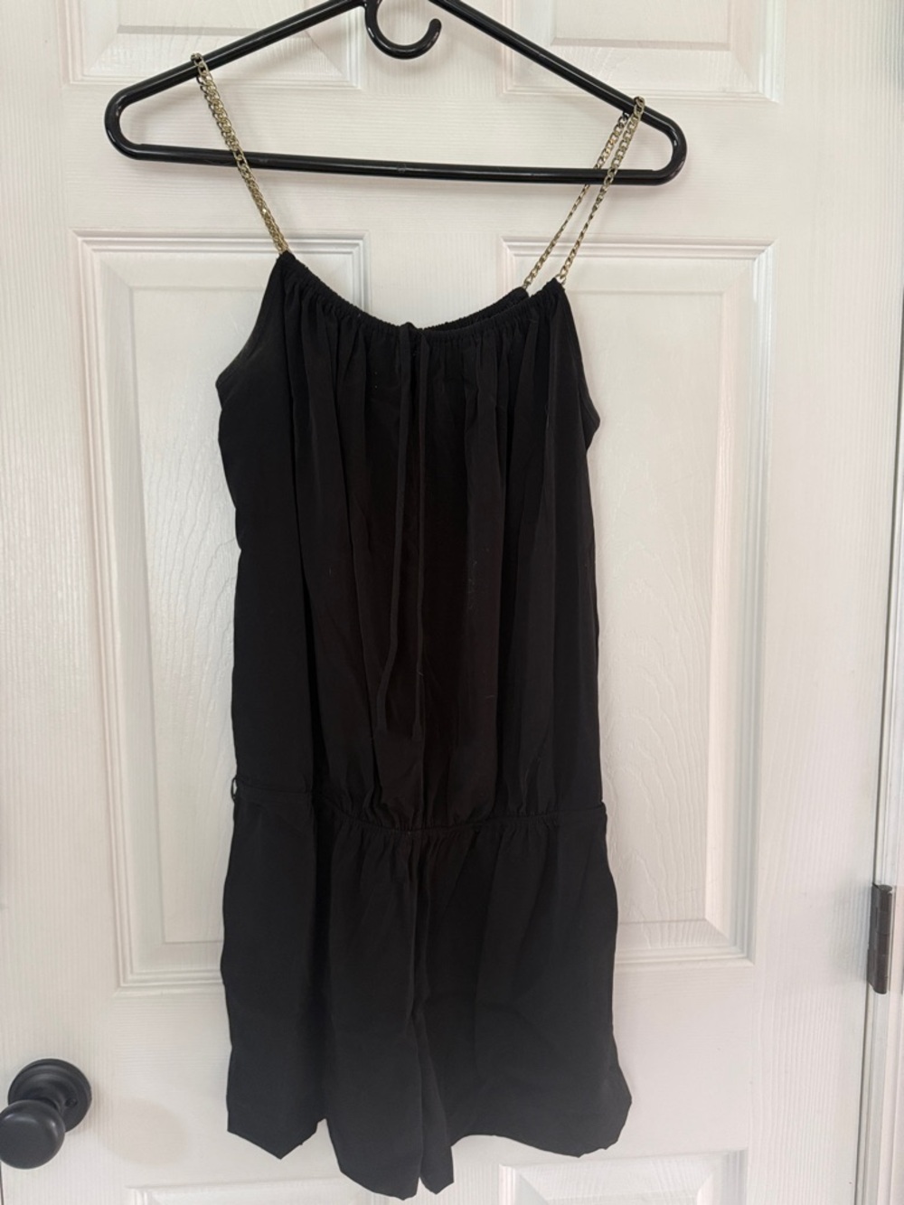 Express Black Romper with Gold Chain Straps